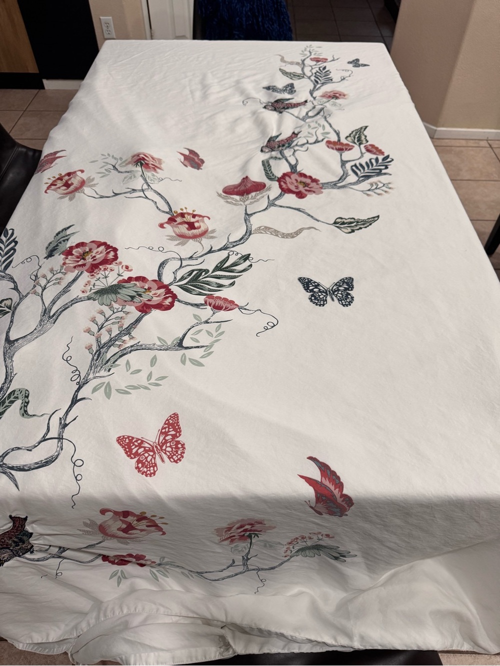 Full Queen Duvet Cover Embroidered Birds Butterflies Floral Cottagecore 96x80
